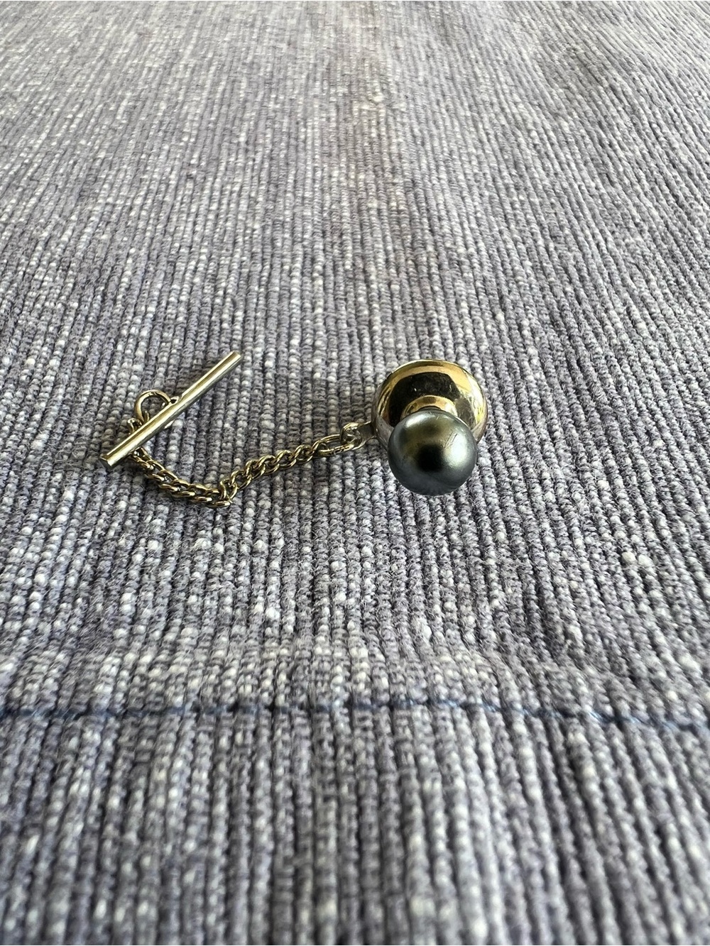 Men's Silver Tone Tie Tack with Dark Gray Pearl Accent